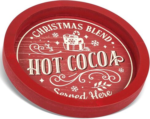Putuo Decor Christmas Decorations for Home Round Coffee Table Serving Platter Rustic Decorative Wooden Tray Christmas Tray Serving Platters for Entertaining for Coffee Wine Table Serving in Kuwait