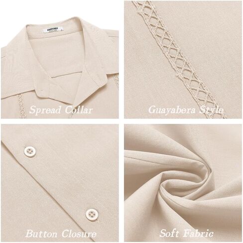 قميص رجالي كوبي Guayabera بأكمام قصيرة من COOFANDY، قمصان صيفية غير رسمية للشاطئ، قمصان بأزرار سفلية غير مدروزة in Saudi Arabia