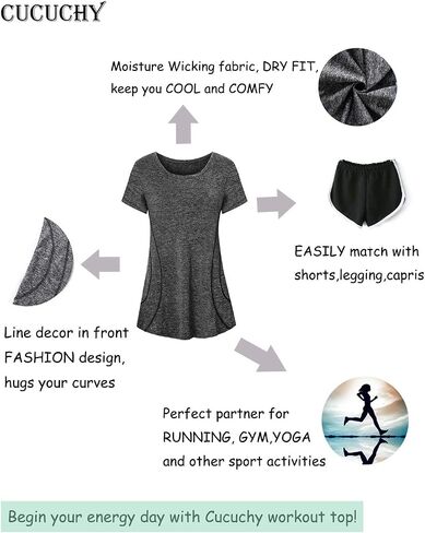 Cucuchy Womens Yoga Tops Flowy Fitness Workout Shirts Short Sleeve Activewear in Kuwait