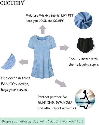 Cucuchy Womens Yoga Tops Flowy Fitness Workout Shirts Short Sleeve Activewear in Kuwait