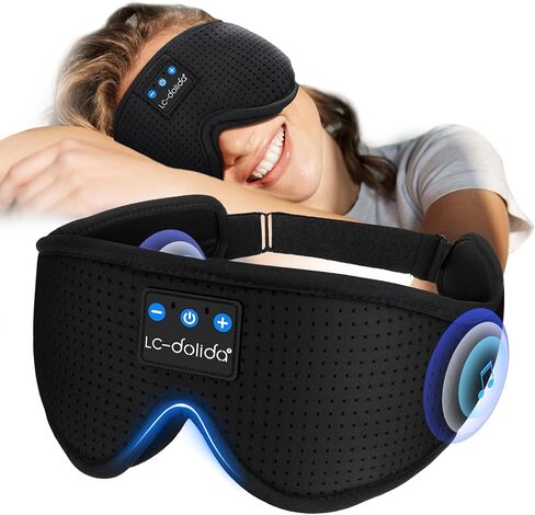 LC-dolida Sleep Headphones, 3D Sleep Mask Bluetooth Wireless, Sleeping Headphones for Side Sleepers Sleep Eye Mask Music Weighted Sleeping Mask Meditation Gifts for Men Women (Black) in Saudi Arabia