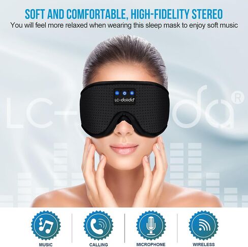 LC-dolida Sleep Headphones, 3D Sleep Mask Bluetooth Wireless, Sleeping Headphones for Side Sleepers Sleep Eye Mask Music Weighted Sleeping Mask Meditation Gifts for Men Women (Black) in Saudi Arabia
