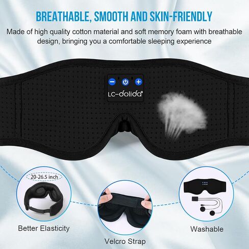 LC-dolida Sleep Headphones, 3D Sleep Mask Bluetooth Wireless, Sleeping Headphones for Side Sleepers Sleep Eye Mask Music Weighted Sleeping Mask Meditation Gifts for Men Women (Black) in Saudi Arabia