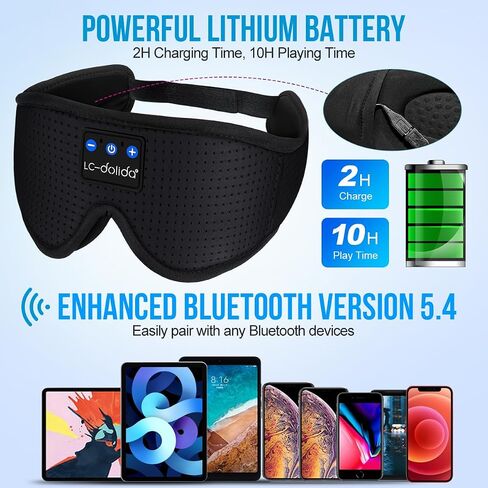 LC-dolida Sleep Headphones, 3D Sleep Mask Bluetooth Wireless, Sleeping Headphones for Side Sleepers Sleep Eye Mask Music Weighted Sleeping Mask Meditation Gifts for Men Women (Black) in Saudi Arabia