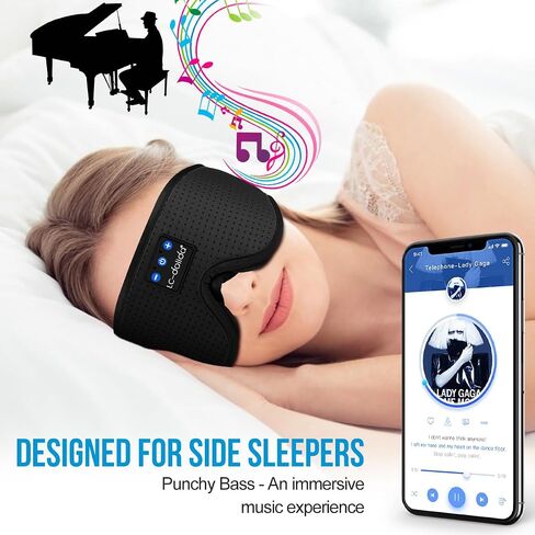 LC-dolida Sleep Headphones, 3D Sleep Mask Bluetooth Wireless, Sleeping Headphones for Side Sleepers Sleep Eye Mask Music Weighted Sleeping Mask Meditation Gifts for Men Women (Black) in Saudi Arabia