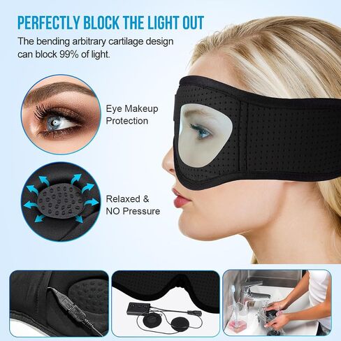 LC-dolida Sleep Headphones, 3D Sleep Mask Bluetooth Wireless, Sleeping Headphones for Side Sleepers Sleep Eye Mask Music Weighted Sleeping Mask Meditation Gifts for Men Women (Black) in Saudi Arabia