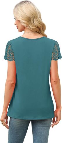 SAMPEEL المرأة بلايز العصرية بلوزات على الموضة الدانتيل قصيرة الأكمام الأعمال تي شيرت عادية محبوك البلوزات ملابس الصيف 2025 in Kuwait