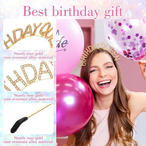 Birthday Queen Headband Birthday Queen Crown Gold Birthday Crown Birthday Tiara Bling Rhinestone Happy Birthday Accessories Birthday Headband for Women and Girls Christmas Party Decorations in Saudi Arabia