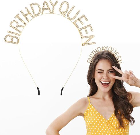 Birthday Queen Headband Birthday Queen Crown Gold Birthday Crown Birthday Tiara Bling Rhinestone Happy Birthday Accessories Birthday Headband for Women and Girls Christmas Party Decorations in Saudi Arabia