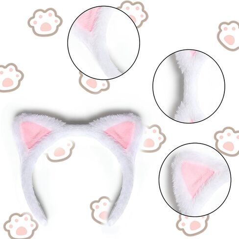 White Cat Ears Headband Hairband, Cute Animal Ears Headband, Soft Plush Cat Ear Headwear Hair Hoop for Halloween Cosplay Cat Costume Make Up Washing Face in Saudi Arabia