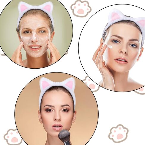 White Cat Ears Headband Hairband, Cute Animal Ears Headband, Soft Plush Cat Ear Headwear Hair Hoop for Halloween Cosplay Cat Costume Make Up Washing Face in Saudi Arabia