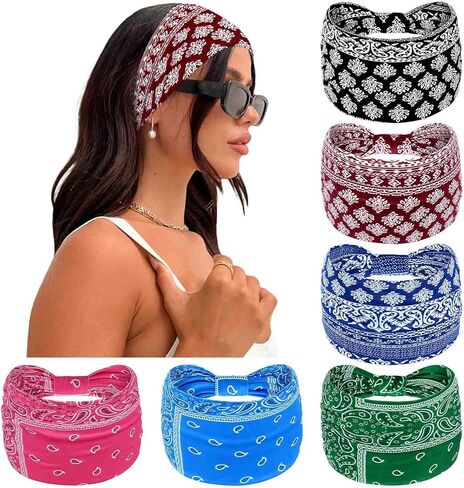 Wide Headbands for Women Knotted Head Bands for Women's Hair Stretch Bandana Headband No Slip Hair Bands Tie Dye Head Wraps Boho Hair Accessories Fit Workout Yoga 6 Pack in Saudi Arabia