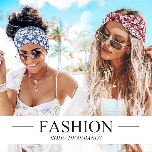 Wide Headbands for Women Knotted Head Bands for Women's Hair Stretch Bandana Headband No Slip Hair Bands Tie Dye Head Wraps Boho Hair Accessories Fit Workout Yoga 6 Pack in Saudi Arabia