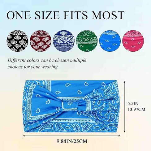 Wide Headbands for Women Knotted Head Bands for Women's Hair Stretch Bandana Headband No Slip Hair Bands Tie Dye Head Wraps Boho Hair Accessories Fit Workout Yoga 6 Pack in Saudi Arabia