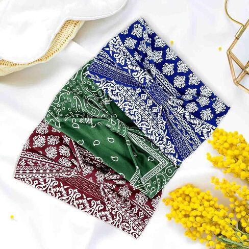 Wide Headbands for Women Knotted Head Bands for Women's Hair Stretch Bandana Headband No Slip Hair Bands Tie Dye Head Wraps Boho Hair Accessories Fit Workout Yoga 6 Pack in Saudi Arabia