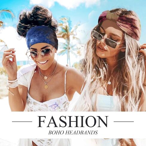 Wide Headbands for Women Knotted Head Bands for Women's Hair Stretch Bandana Headband No Slip Hair Bands Tie Dye Head Wraps Boho Hair Accessories Fit Workout Yoga 6 Pack in Saudi Arabia