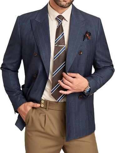 Mens Suit Jacket Stripes Casual Formal Blazer Double Breasted Lightweight Men Sport Coats Long Sleeve Jacket in Saudi Arabia