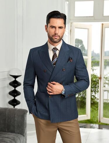 Mens Suit Jacket Stripes Casual Formal Blazer Double Breasted Lightweight Men Sport Coats Long Sleeve Jacket in Saudi Arabia