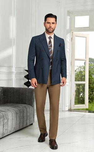 Mens Suit Jacket Stripes Casual Formal Blazer Double Breasted Lightweight Men Sport Coats Long Sleeve Jacket in Saudi Arabia