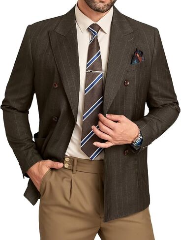 Mens Suit Jacket Stripes Casual Formal Blazer Double Breasted Lightweight Men Sport Coats Long Sleeve Jacket in Saudi Arabia