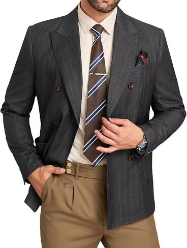 Mens Suit Jacket Stripes Casual Formal Blazer Double Breasted Lightweight Men Sport Coats Long Sleeve Jacket in Saudi Arabia