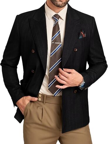 Mens Suit Jacket Stripes Casual Formal Blazer Double Breasted Lightweight Men Sport Coats Long Sleeve Jacket in Saudi Arabia