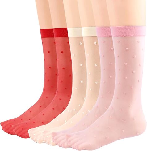 Womens Nylon Socks Sheer Knee High Stocking Mid Calf Street Fashion Cute Polka Dots Socks Ultra Stretchy 3Pack in Saudi Arabia