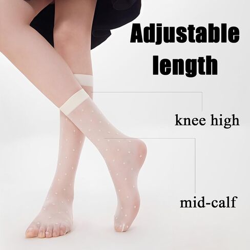 Womens Nylon Socks Sheer Knee High Stocking Mid Calf Street Fashion Cute Polka Dots Socks Ultra Stretchy 3Pack in Saudi Arabia