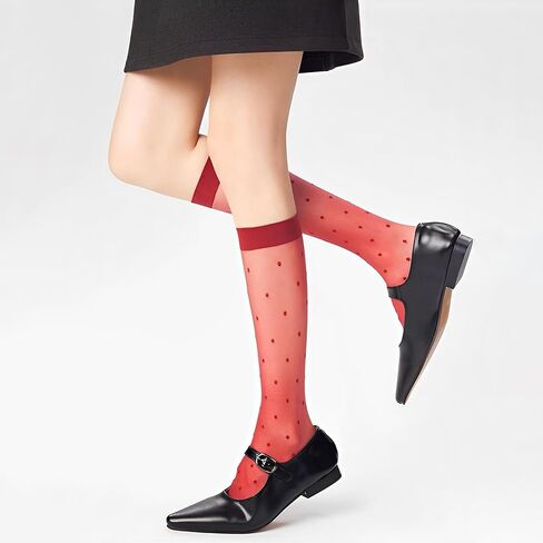 Womens Nylon Socks Sheer Knee High Stocking Mid Calf Street Fashion Cute Polka Dots Socks Ultra Stretchy 3Pack in Saudi Arabia