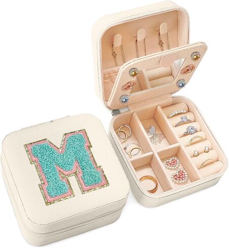 SANDJEST Personalized Jewelry Box, Pink Travel Jewelry Box with Initial A, Small Monogrammed Jewelry Case Organizer for Girls Women Teen Kids, Mini Travel Essentials Gifts for Birthday Christmas in Kuwait