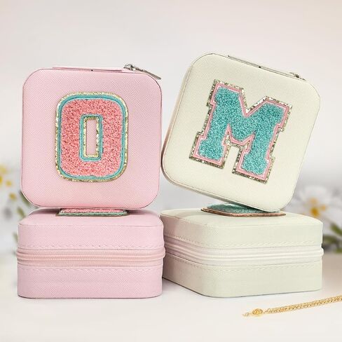 SANDJEST Personalized Jewelry Box, Pink Travel Jewelry Box with Initial A, Small Monogrammed Jewelry Case Organizer for Girls Women Teen Kids, Mini Travel Essentials Gifts for Birthday Christmas in Kuwait