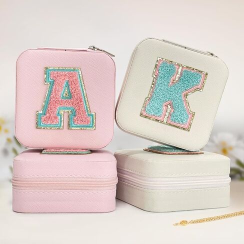 SANDJEST Personalized Jewelry Box, Pink Travel Jewelry Box with Initial A, Small Monogrammed Jewelry Case Organizer for Girls Women Teen Kids, Mini Travel Essentials Gifts for Birthday Christmas in Kuwait