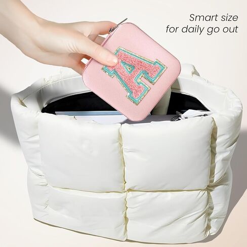 SANDJEST Personalized Jewelry Box, Pink Travel Jewelry Box with Initial A, Small Monogrammed Jewelry Case Organizer for Girls Women Teen Kids, Mini Travel Essentials Gifts for Birthday Christmas in Kuwait