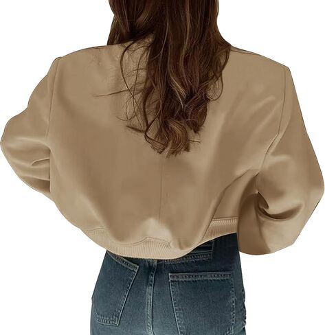 Womens Cropped Jacket Button Down Varsity Jackets Trendy Shackts Bomber Jacket with Pockets in Saudi Arabia