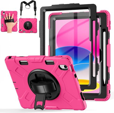 Cousper متوافق مع حافظة iPad الجيل العاشر 10.9 بوصة 2022 مع واقي شاشة، حامل دوار 360 درجة، مقبض، حزام قابل للتعديل، غطاء مقاوم للصدمات لجهاز iPad 10 Gen مع حامل أقلام، أسود in Kuwait