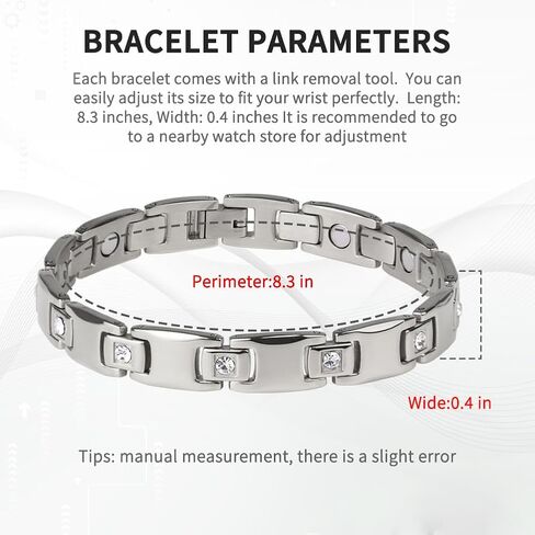 Women's Ultra Strength Magnetic Bracelet, Stainless Steel Magnetic Bracelets for Women, Adjustable Length with Sizing Tool Fashion Accessories, Therapy Jewelry with Gift Box in Kuwait