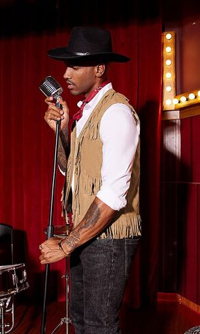 COOFANDY Men's Western Cowboy Vest Casual Fringe Hippie Costume V Neck Zipper Suede Leather Waistcoat in Saudi Arabia