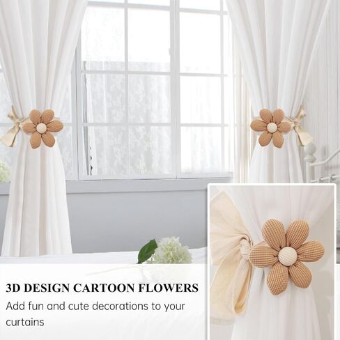 2pcs Curtain Tiebacks, Flower Curtain Ties for Drapes, Curtain Tiebacks with Adjustable Strap, Cotton Holdbacks for Indoor Outdoor Drapes Decor (Beige) in Saudi Arabia