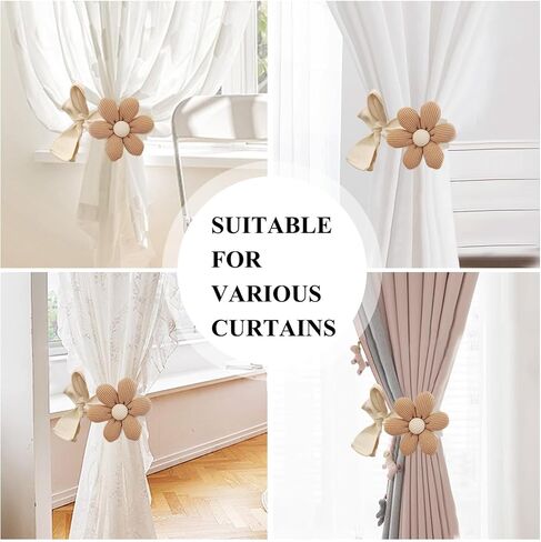 2pcs Curtain Tiebacks, Flower Curtain Ties for Drapes, Curtain Tiebacks with Adjustable Strap, Cotton Holdbacks for Indoor Outdoor Drapes Decor (Beige) in Saudi Arabia