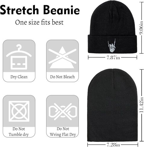 قبعات بيني متماسكة مطرزة رائعة، قبعة صغيرة لفصل الخريف والشتاء، قبعة منسوجة برسومات سوداء للنساء والرجال in Kuwait