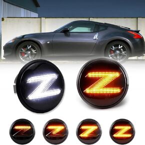 Bestview Switchback LED Side Marker Lights for 2003-2009 Nissan 370z Z34, 2003-2009 350z Z33 Sequential Amber Turn Signals & White Running Parking Lamps, Smoked Len 2pcs