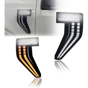 Front Fender Hood Side Marker Clear LED Light Amber Sequential Flash Signal/DRL Lamp Compatible with Ford F-150 F150 Raptor R Crew Cab 2021-2023 Pickup Truck