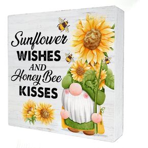 Vintage Sunflower Gnome Wood Box Sign Decor Farmhouse Gnome Sunflowers Wooden Box Signs Tiered Tray Sign Desk Decoration Home Shelf Decor sign