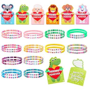 Valentines Day Gifts, 24 Pack Friendship Bead Bracelet with Valentines Day Cards, Valentines Day Party Supplies for School Classroom Prizes Exchange Gift (Heart Style)
