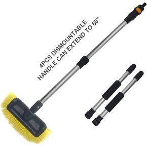 SENGO Car Wash Brush with 12'' Lock Type No Loose No Rotate Soft Bristle Brush and 60'' Dismountable Pole with on/Off Switch for Maximum Cleaning
