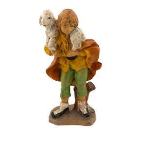 Shepherd holding a lamb on the shoulder for 4" nativity scene | Beautiful Handcrafted Christmas Heirloom | Made In Italy | Village Nativity Accessory | Home Decoration for Christmas