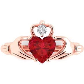 Clara Pucci 1.52ct Heart Cut Irish Celtic Claddagh Solitaire Simulated Red Ruby designer Modern Statement Ring Solid 14k Rose Gold