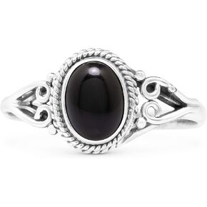Oval Black Onyx 925 Sterling Silver Ring - Delicate BOHO Chic Jewelry - Fashionable and Stylish for Women with Velvet Gift Bag - Made by Indian Artisans - Size 5-9