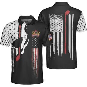 HYPERFAVOR Sporty Golf Polo Shirts for Men - Skull American Flag - Golf Shirts Short Sleeve Polo