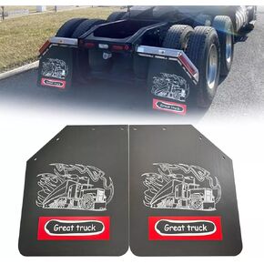 2PCS Angled 24" x 30" Mud Flaps Splash Guard with Great Truck Pattern Replacement for Semi Truck Trailer Heavy Duty 1/5" Thick Polymer + PE
